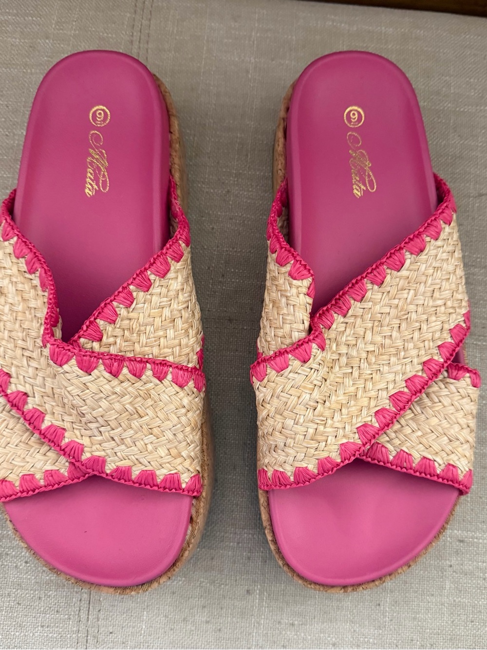 Straw Woven Pink Slide Sandals - Women